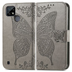 Funda de Cuero Cartera con Soporte Mariposa Carcasa para Realme C21 Gris