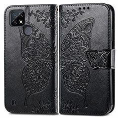 Funda de Cuero Cartera con Soporte Mariposa Carcasa para Realme C21 Negro