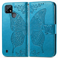 Funda de Cuero Cartera con Soporte Mariposa Carcasa para Realme C21Y Azul