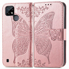 Funda de Cuero Cartera con Soporte Mariposa Carcasa para Realme C21Y Oro Rosa