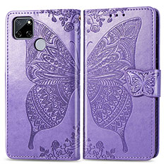 Funda de Cuero Cartera con Soporte Mariposa Carcasa para Realme C25 Purpura Claro