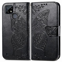 Funda de Cuero Cartera con Soporte Mariposa Carcasa para Realme C25Y India Negro