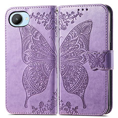 Funda de Cuero Cartera con Soporte Mariposa Carcasa para Realme C30 Purpura Claro