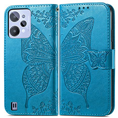 Funda de Cuero Cartera con Soporte Mariposa Carcasa para Realme C31 Azul