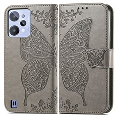 Funda de Cuero Cartera con Soporte Mariposa Carcasa para Realme C31 Gris