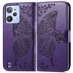 Funda de Cuero Cartera con Soporte Mariposa Carcasa para Realme C31 Morado