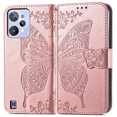 Funda de Cuero Cartera con Soporte Mariposa Carcasa para Realme C31 Oro Rosa