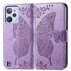 Funda de Cuero Cartera con Soporte Mariposa Carcasa para Realme C31 Purpura Claro