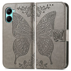 Funda de Cuero Cartera con Soporte Mariposa Carcasa para Realme C33 (2023) Gris