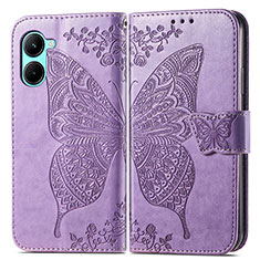 Funda de Cuero Cartera con Soporte Mariposa Carcasa para Realme C33 (2023) Purpura Claro