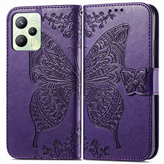 Funda de Cuero Cartera con Soporte Mariposa Carcasa para Realme C35 Morado