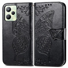 Funda de Cuero Cartera con Soporte Mariposa Carcasa para Realme C35 Negro