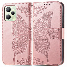 Funda de Cuero Cartera con Soporte Mariposa Carcasa para Realme C35 Oro Rosa