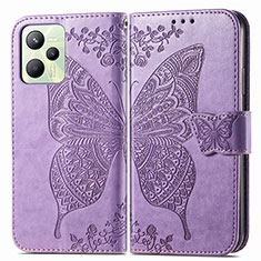 Funda de Cuero Cartera con Soporte Mariposa Carcasa para Realme C35 Purpura Claro