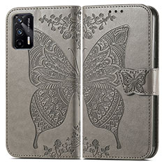 Funda de Cuero Cartera con Soporte Mariposa Carcasa para Realme GT 5G Gris