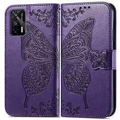 Funda de Cuero Cartera con Soporte Mariposa Carcasa para Realme GT 5G Morado