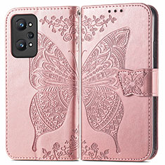 Funda de Cuero Cartera con Soporte Mariposa Carcasa para Realme GT Neo 3T 5G Oro Rosa