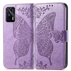 Funda de Cuero Cartera con Soporte Mariposa Carcasa para Realme GT Neo 5G Purpura Claro