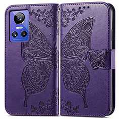 Funda de Cuero Cartera con Soporte Mariposa Carcasa para Realme GT Neo3 5G Morado