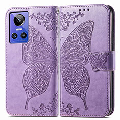 Funda de Cuero Cartera con Soporte Mariposa Carcasa para Realme GT Neo3 5G Purpura Claro