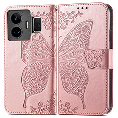 Funda de Cuero Cartera con Soporte Mariposa Carcasa para Realme GT Neo5 5G Oro Rosa