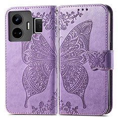 Funda de Cuero Cartera con Soporte Mariposa Carcasa para Realme GT Neo5 5G Purpura Claro