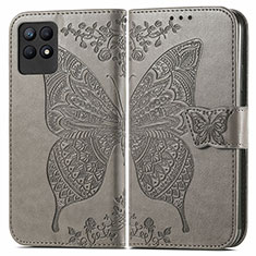 Funda de Cuero Cartera con Soporte Mariposa Carcasa para Realme Narzo 50 4G Gris