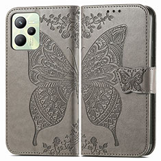 Funda de Cuero Cartera con Soporte Mariposa Carcasa para Realme Narzo 50A Prime Gris