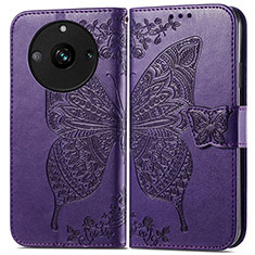 Funda de Cuero Cartera con Soporte Mariposa Carcasa para Realme Narzo 60 5G Morado