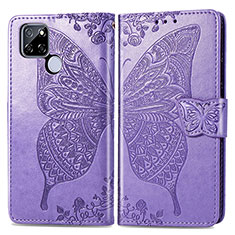 Funda de Cuero Cartera con Soporte Mariposa Carcasa para Realme Q2i 5G Purpura Claro