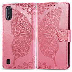 Funda de Cuero Cartera con Soporte Mariposa Carcasa para Samsung Galaxy A01 SM-A015 Rosa Roja