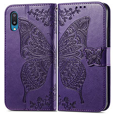 Funda de Cuero Cartera con Soporte Mariposa Carcasa para Samsung Galaxy A02 Morado