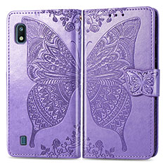 Funda de Cuero Cartera con Soporte Mariposa Carcasa para Samsung Galaxy A10 Purpura Claro