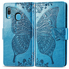 Funda de Cuero Cartera con Soporte Mariposa Carcasa para Samsung Galaxy A20 Azul