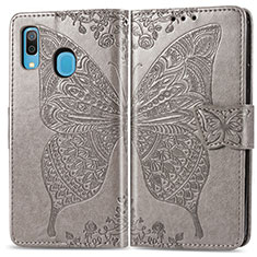 Funda de Cuero Cartera con Soporte Mariposa Carcasa para Samsung Galaxy A20 Gris