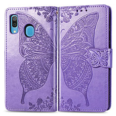 Funda de Cuero Cartera con Soporte Mariposa Carcasa para Samsung Galaxy A20 Purpura Claro