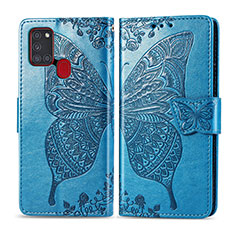 Funda de Cuero Cartera con Soporte Mariposa Carcasa para Samsung Galaxy A21s Azul