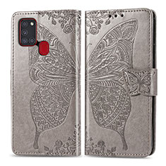 Funda de Cuero Cartera con Soporte Mariposa Carcasa para Samsung Galaxy A21s Gris