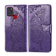 Funda de Cuero Cartera con Soporte Mariposa Carcasa para Samsung Galaxy A21s Morado