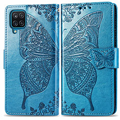 Funda de Cuero Cartera con Soporte Mariposa Carcasa para Samsung Galaxy A22 4G Azul