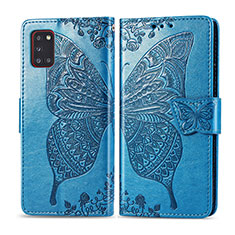 Funda de Cuero Cartera con Soporte Mariposa Carcasa para Samsung Galaxy A31 Azul