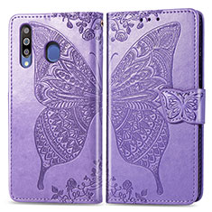 Funda de Cuero Cartera con Soporte Mariposa Carcasa para Samsung Galaxy A40s Purpura Claro