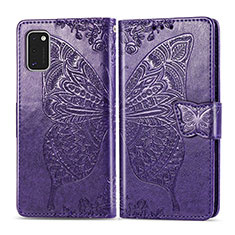 Funda de Cuero Cartera con Soporte Mariposa Carcasa para Samsung Galaxy A41 Morado