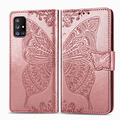 Funda de Cuero Cartera con Soporte Mariposa Carcasa para Samsung Galaxy A51 5G Rosa