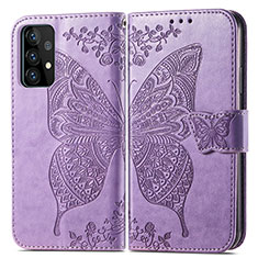 Funda de Cuero Cartera con Soporte Mariposa Carcasa para Samsung Galaxy A52 5G Purpura Claro