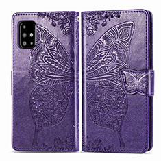 Funda de Cuero Cartera con Soporte Mariposa Carcasa para Samsung Galaxy A71 5G Morado