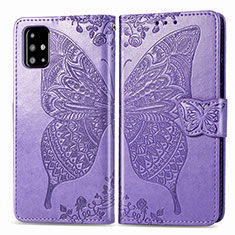 Funda de Cuero Cartera con Soporte Mariposa Carcasa para Samsung Galaxy A71 5G Purpura Claro