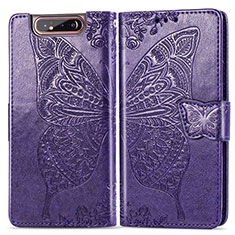 Funda de Cuero Cartera con Soporte Mariposa Carcasa para Samsung Galaxy A80 Morado