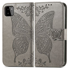 Funda de Cuero Cartera con Soporte Mariposa Carcasa para Samsung Galaxy F42 5G Gris