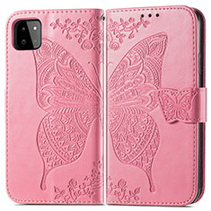 Funda de Cuero Cartera con Soporte Mariposa Carcasa para Samsung Galaxy F42 5G Rosa Roja